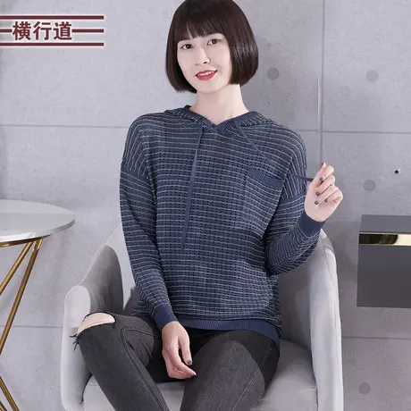 2023冬装新款连帽宽松镂空大码女装长袖针织衫连帽打底衫上衣外穿商品大图