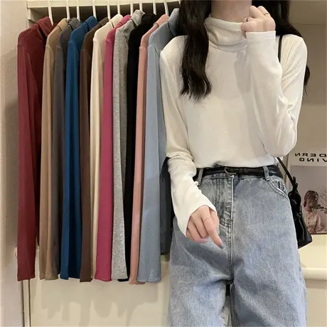 2023年春秋冬季新款女装爆款仿羊绒衫内搭针织打底衫上衣服长袖T图片