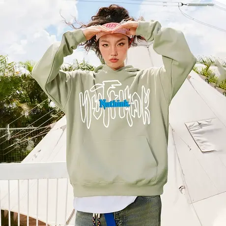 美式街头字母连帽卫衣男中性风潮流潮牌宽松情侣加绒帽衫冬季外套图片