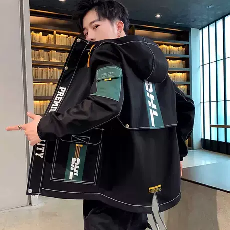 工装外套男士春秋季2023新款潮牌潮流韩版青少年初中高中学生夹克商品大图