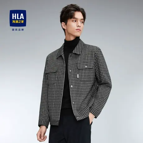 HLA/海澜之家夹克2023秋季新款格子微弹柔软嵌线挖袋休闲外套男图片
