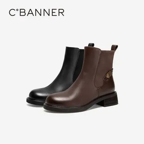 千百度复古粗跟切尔西靴女款2025冬季新款休闲时装靴烟筒靴短靴子商品大图