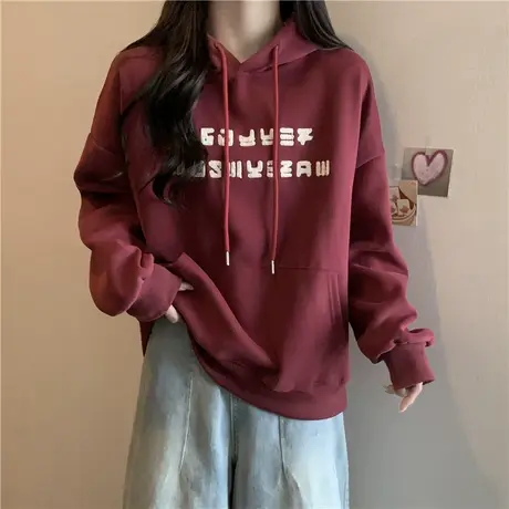 ins超火连帽卫衣女春秋薄款宽松大码长袖上衣服古着vintage外套潮商品大图