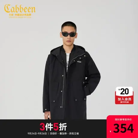 卡宾男装卡通刺绣连帽棉外套长款工装大衣潮流宽松外套H图片
