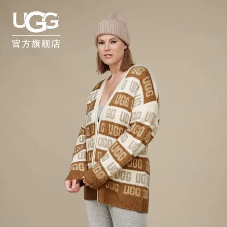UGG秋季女士舒适纽扣V领LOGO徽标休闲开衫上衣针织衫外套 1149470商品大图