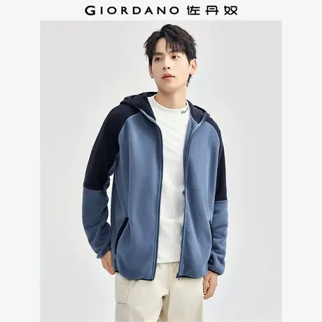 佐丹奴摇粒绒外套男装秋冬新款拼色插肩休闲连帽抓绒夹克13075804商品大图