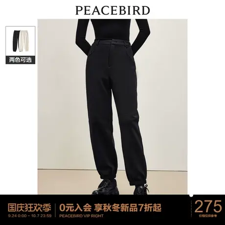 太平鸟女装加厚针织束脚卫裤2023年冬季新款宽松黑色休闲运动裤子图片