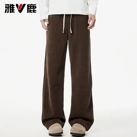 雅鹿2026秋冬季新款宽松直筒休闲裤男青年加厚加绒保暖抽绳长裤子商品大图
