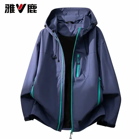 雅鹿户外连帽三防夹克男2026春季新款青年情侣款旅行露营冲锋外套商品大图