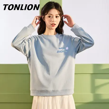 唐狮蓝色圆领无帽加绒卫衣女2026新款爆款宽松春秋款早秋外套VB图片