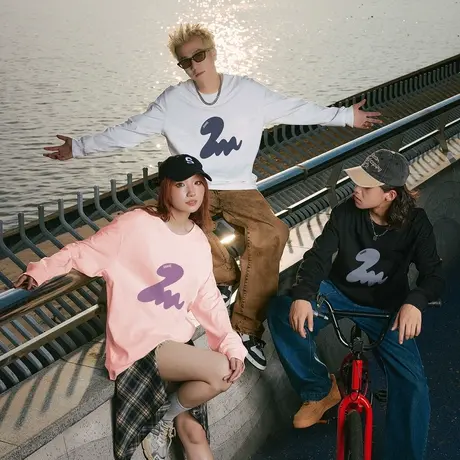 唐狮秋季新款男长袖t恤男前胸大图案设计感潮印花圆领长袖T恤TD图片