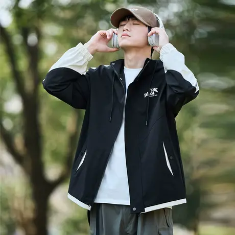 唐狮秋季新款男连帽外套拼接撞色工装上衣户外冲锋少年夹克潮TMTA商品大图