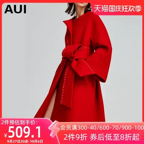 大红气质呢子外套女秋冬新款女装2023红色长款过膝赫本风毛呢大衣商品大图