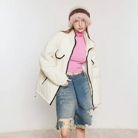 设计感绗棉棉服女冬季夹棉外套2023新款潮小香风菱格轻薄棉衣棉袄商品大图