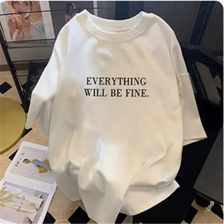 bf美式ins夏季白色纯棉短袖t恤女基础纯色oversize百搭潮流上衣商品大图