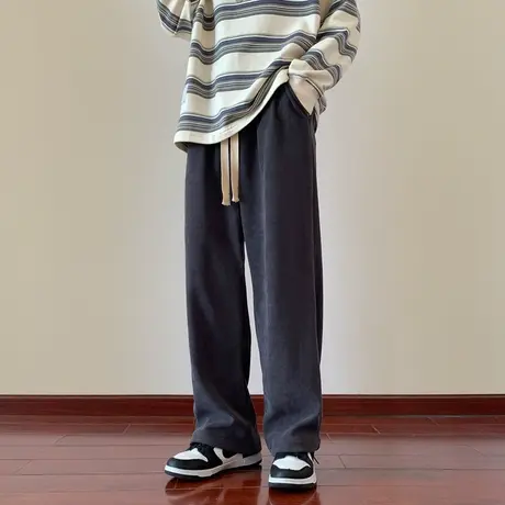 灯芯绒裤子男秋冬男士宽松休闲裤加绒运动垂感卫裤冬季直筒阔腿裤商品大图