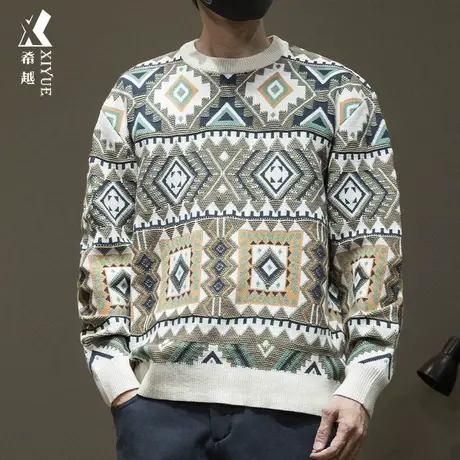 希越国风7针针织毛衣男士秋冬季新款宽松大码复古小众慵懒高级感图片