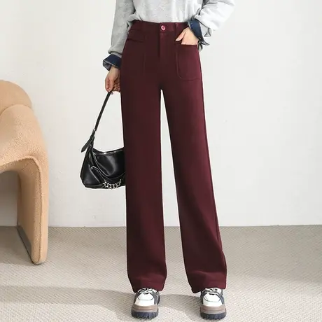 时尚直筒裤加绒休闲裤宽松显瘦长裤女秋冬季2023新款高腰阔腿裤子商品大图