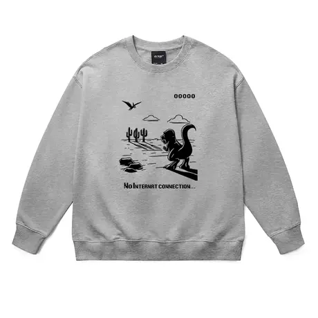 潮牌男生麻灰色卫衣趣味搞怪恐龙先生设计感美式情侣装打底衫全棉商品大图