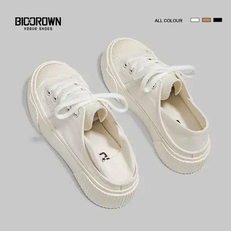 Betoo 2022年秋季新款两穿帆布鞋女学生百搭厚底板鞋一脚蹬小白鞋商品大图