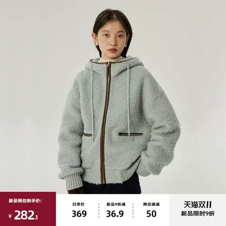 11/10 20点新品9折omont 连帽短外套女2023冬季新款宽松毛呢上衣商品大图