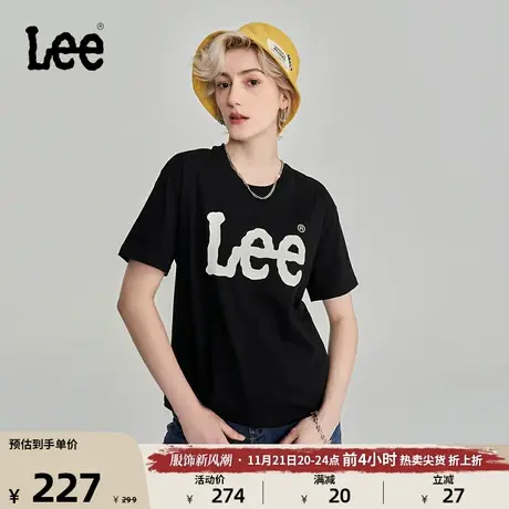 Lee商场同款23秋冬新品舒适男友版型大logo印花多色女短袖T恤潮流图片