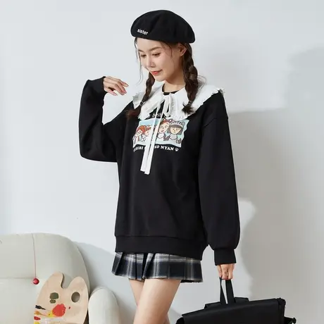 唐狮[樱桃小丸子]卫衣女设计感春秋新款外套黑色卫衣小个子潮商品大图