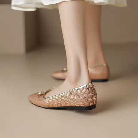 平底单鞋女浅口四季鞋2023年新款夏季平跟真皮时尚方头蝴蝶结鞋子图片