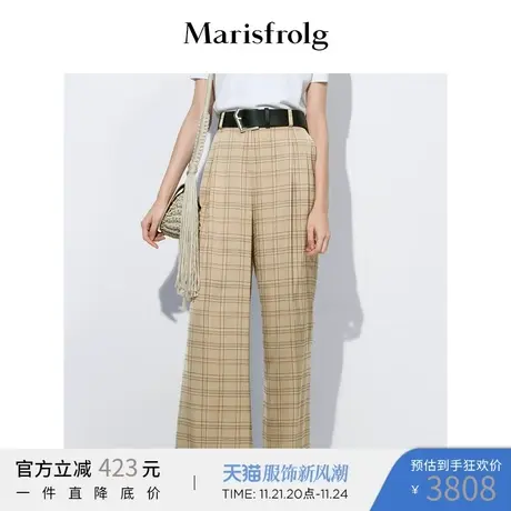 【商场同款】玛丝菲尔女装2021年夏季新款直筒阔腿格子休闲裤薄款商品大图