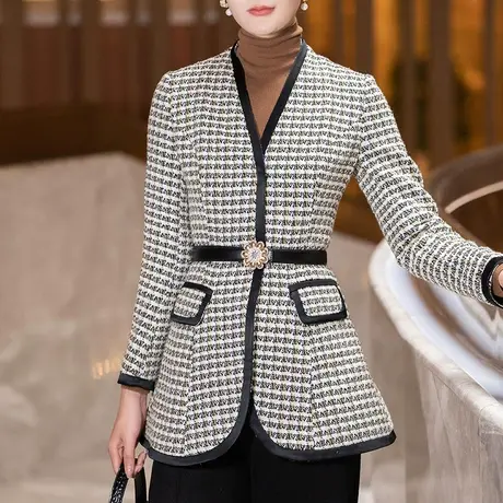 首尚格释小香风毛呢外套女秋冬新款时尚气质修身显瘦长袖羊毛上衣图片