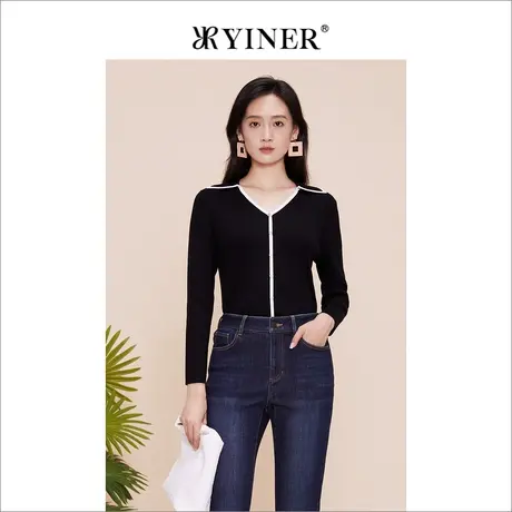 YINER音儿女装2023春季新款羊毛混桑蚕丝针织衫商品大图