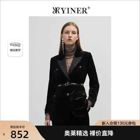 YINER音儿专柜女装春季新款腰带金属扣单排扣西装领短外套商品大图