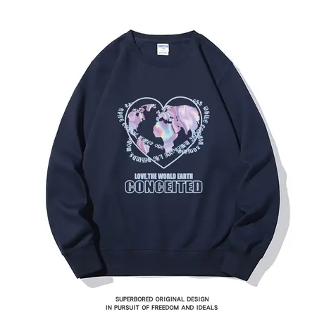 美式复古潮流爱心字母印花圆领卫衣男2023新款宽松休闲情侣装上衣商品大图