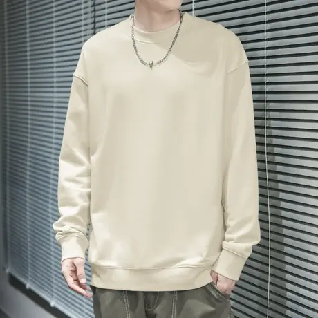 350g重磅卫衣男生秋冬季保暖摇粒绒纯色圆领无帽长袖t恤加绒加厚商品大图