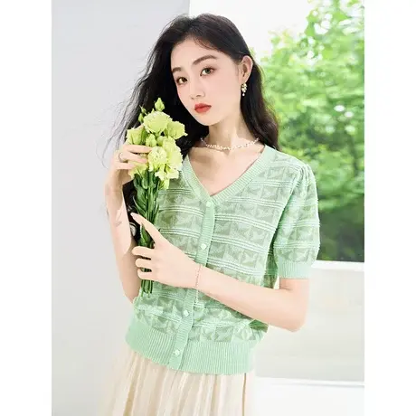 时尚气质短袖针织衫2023年夏季新款女士简约修身显瘦通勤百搭上衣商品大图