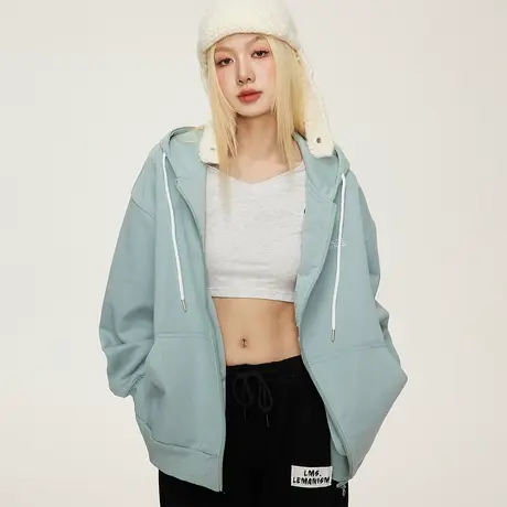 2024新款设计感潮牌连帽卫衣女春秋复古宽松oversize开衫外套上衣商品大图