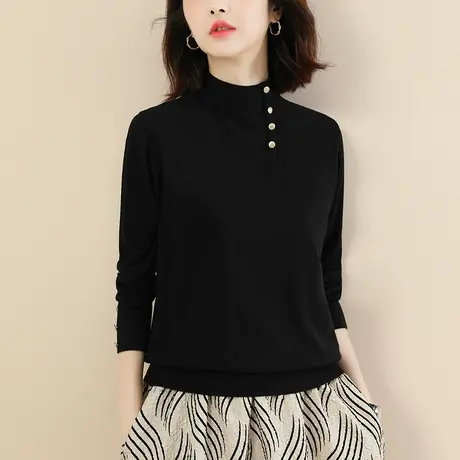 韩潮袭人 半高领气质黑色打底毛衣女2023冬新款修身显瘦针织上衣图片