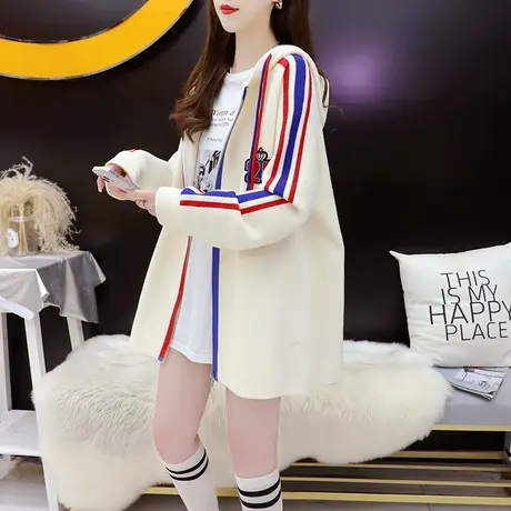 慵懒风连帽毛衣开衫女2024新款早春季宽松休闲百搭设计感针织外套图片