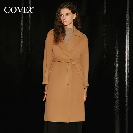 COVER冬季慵懒落肩袖羊绒羊毛大衣图片