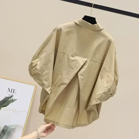 蝙蝠袖衬衣女装2025夏季新款宽松休闲下摆收腰短袖女式衬衫上衣女商品大图