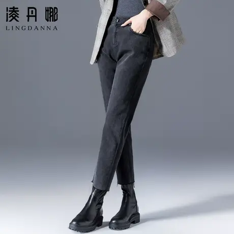 烟灰色直筒牛仔裤女2024年新款秋季弹力女裤显瘦高腰九分裤烟管裤图片