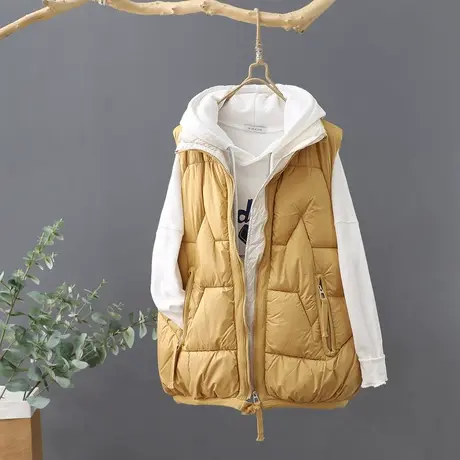 2023秋冬新款立领拼色棉马甲女短款羽绒面包服棉坎肩宽松马夹外套图片