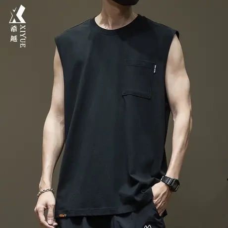 希越二本针纯棉背心男夏季薄款坎肩运动汗衫宽松大码胖子无袖T恤商品大图