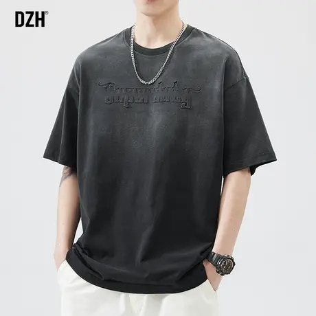 男生深灰色美式t恤男短袖纯棉潮牌2024新款圆领半袖体恤衫男上衣商品大图