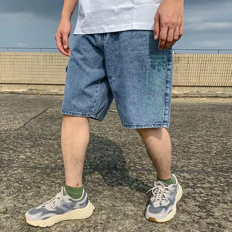 胖子重磅浅色牛仔短裤男士口袋宽松加肥加大码简约夏季肥佬五分裤图片