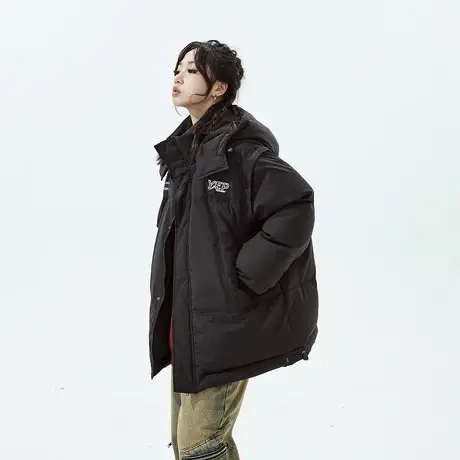 YEP黑色连帽棉服女加厚冬季外套2023新款派克服工装棉衣马甲可拆商品大图