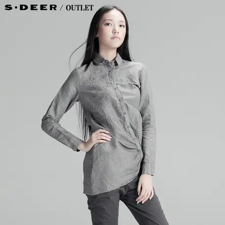 sdeer圣迪奥春复古刺绣不对称边女装长袖衬衫3380552图片