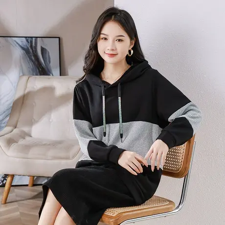 伊自尚时尚百搭宽松显瘦外套2023秋装新款女装大码胖mm连帽卫衣女图片