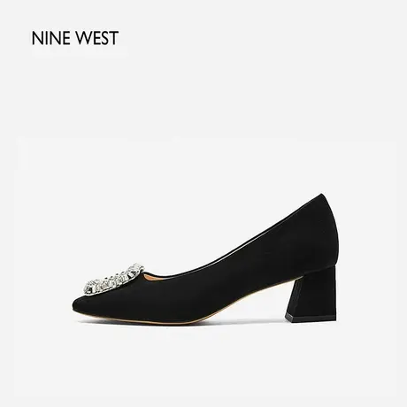明星同款Nine West/玖熙水钻单鞋女2025夏季新款方头粗跟高跟女鞋商品大图