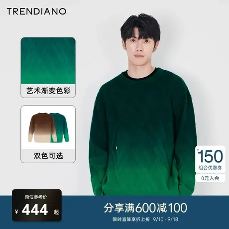 TRENDIANO渐变设计慵懒风圆领毛衣2023秋季新款宽松套头针织毛衫商品大图